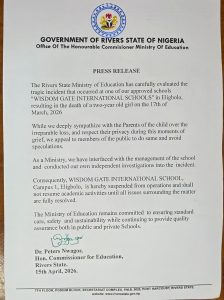 Rivers Govt Suspends School Operation Over Toddler’s Death