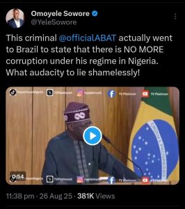 X Received Letter From DSS to Deactivate Sowore X Account Over Tweet to Tinubu