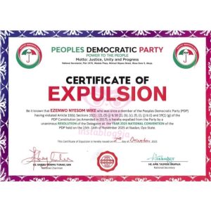 PDP Issues Expulsion Certificates to Wike, Fayose, and Others