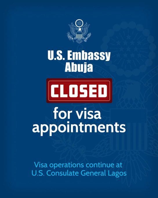 US Cancels Visa Appointments After Ordering Staff Exit from Abuja