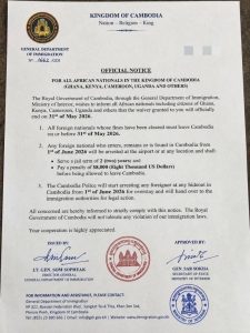 Cambodia Orders African Nationals to Leave Country Before May 31