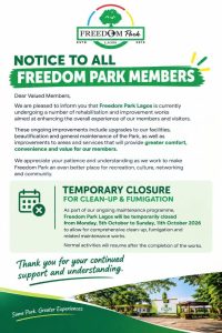 Lagos Announces Temporary Closure of Freedom Park for Renovation